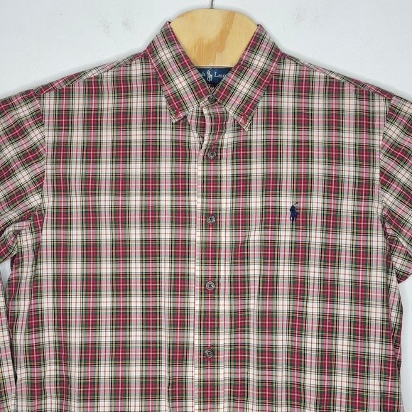 Ralph Lauren‎ Large Custom Fit Red Plaid Men's Button Down Long Sleeve Shirt - Picture 3 of 4